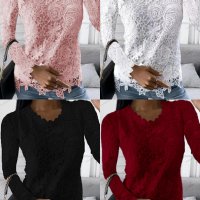 Нова ежедневна дантелена семпла и елегантна блуза с дълъг ръкав, 4цвята - 024 , снимка 1 - Блузи с дълъг ръкав и пуловери - 39810910