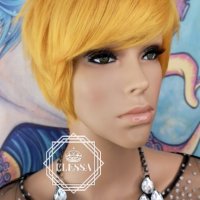 Пленителен Ярко Жълт Къс Модел Перука с Бретон Код 7912, снимка 5 - Аксесоари за коса - 26858817