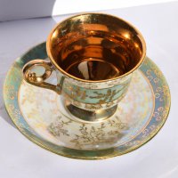 Позлатена седефена чаша с чинийка за късо кафе, снимка 4 - Сервизи - 38417199