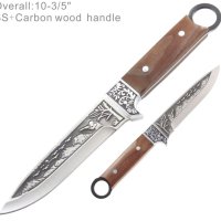 Богато двустранно гравиран ловен нож с ловец и патици 120х250, снимка 1 - Ножове - 40768083