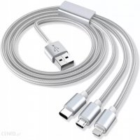 Кабел 3 в 1 - LIGHTNING, microUSB и TYPE-C, СИВ - 125 см, снимка 1 - USB кабели - 33369270