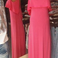 Дълга розова рокля с волан над бюста и леко отворен гръб , снимка 1 - Рокли - 40753998