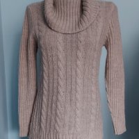 Вълнен пуловер с плетеници и поло яка , снимка 2 - Блузи с дълъг ръкав и пуловери - 43847290