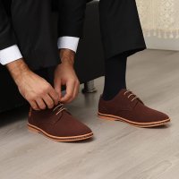 Мъжки ежедневни обувки с връзки велурени, кафяви, размер 45, снимка 3 - Ежедневни обувки - 43751405