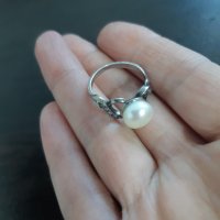 Руски много класен сребърен пръстен естествена перла, снимка 2 - Пръстени - 38704459