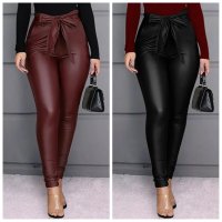 Дамски елегантен и семпъл панталон от изкуствена кожа, 2цвята - 023 , снимка 1 - Панталони - 43171299