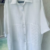 Голяма бяла риза-туника OPIUM Германия 100% лен, снимка 2 - Ризи - 37040801