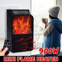 мини печка с ефект пламък Flame Heater 900W с дистанционно духалка, снимка 2 - Отоплителни печки - 34686482