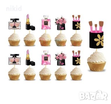 10 бр сенки грим козметика мода топери клечки за мъфини декор украса, снимка 1