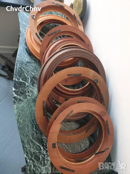 11бр Van Hygan & Smythe луксозна английска кръгла дървена рамка за декоративна порцеланова чиния, снимка 1