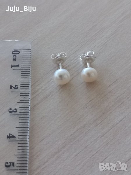 Сребърни обеци с перли, диаметър около 7мм., снимка 1