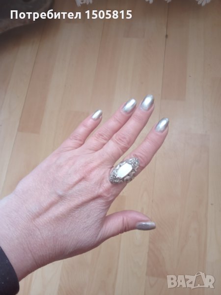 Стар сребърен пръстен 925 с натурален седеф става за всички размери , снимка 1