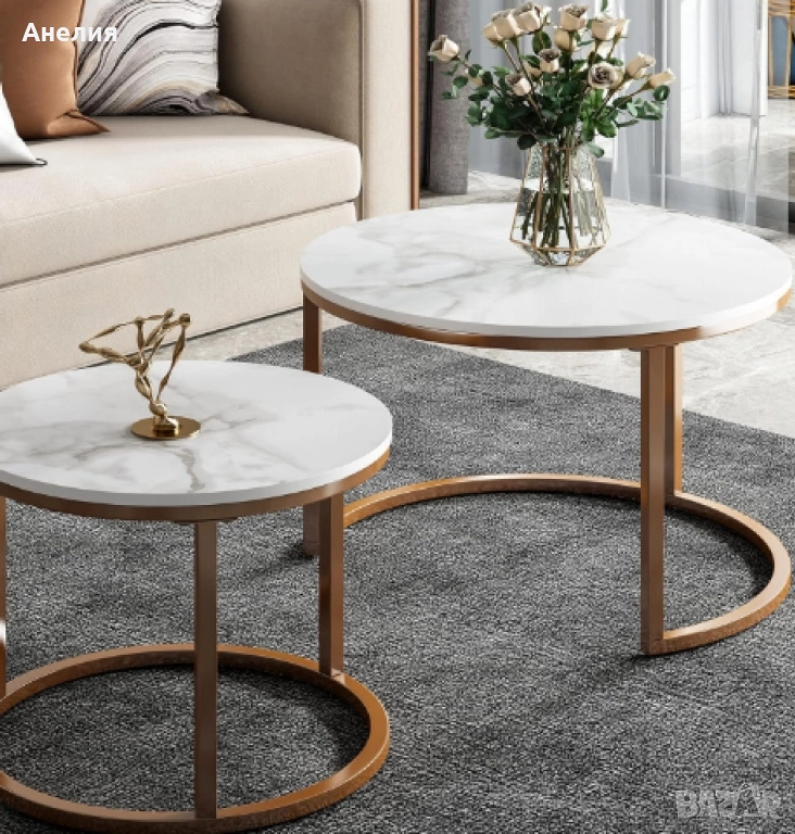 Два броя кръгли масички за кафе с водерен дизайн, снимка 1