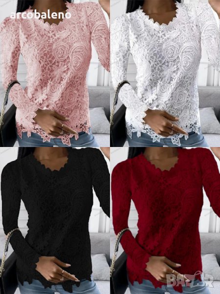 Дамска ежедневна дантелена семпла и елегантна блуза с дълги ръкави, 4цвята, снимка 1