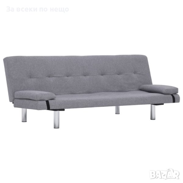 Разтегателен диван с две възглавници, светлосив, полиестер, снимка 1