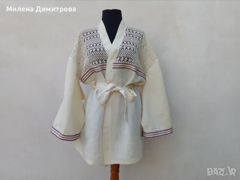 Ленено кимоно / Кимоно от американ и дантела ръчна изработка , снимка 1