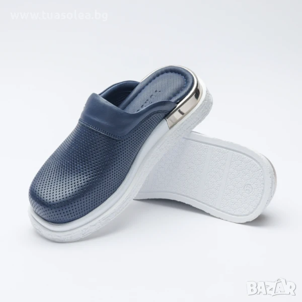 Сини анатомични чехли от естествена кожа | Марка Tuasolea, снимка 1