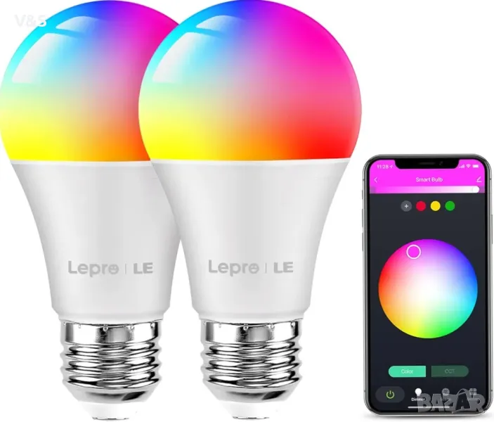 Смарт крушка Lepro E27, интелигентни крушки с винт, променящи цвета смарт E27 LED.2 броя, димируема , снимка 1