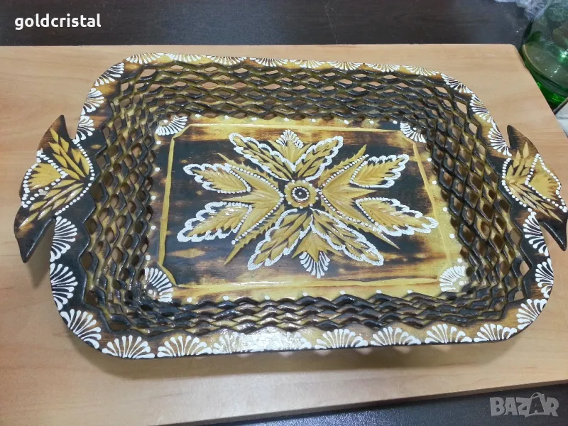 Стар дървен поднос дърворезба , снимка 1