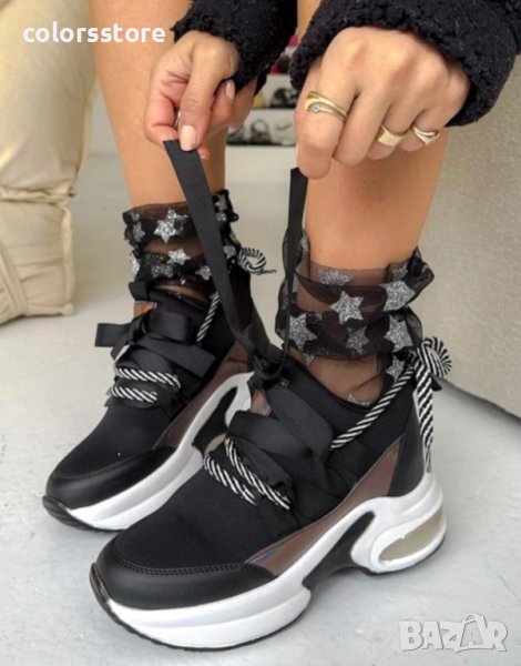 Кецове на платформа - черни с бяло ходило - SC1, снимка 1