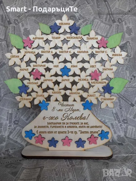 Подарък за Осми март за учителка с имената на група, клас, снимка 1