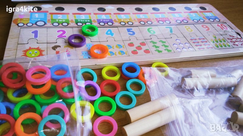 3 в 1 Образователна и занимателна дървена игра за броене, редене и смятане, снимка 1