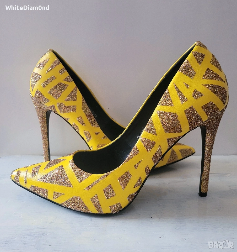 Стилни луксозни дамски обувки жълти номер 39 , снимка 1