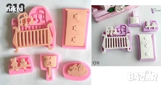 Бебешка стая кошара пано 5 части силиконов молд форми за фондан гипс шоколад украса декор пано , снимка 1