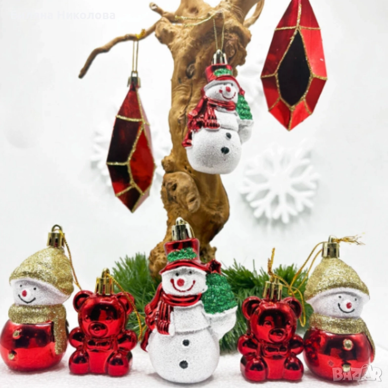 Коледен комплект украса 8 броя – Червени и бели висулки  Premium Collection, снимка 1