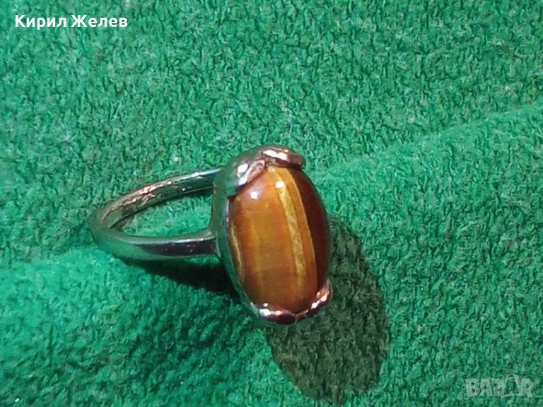 СКЪПОЦЕНЕН МОДЕН АРТ ПРЪСТЕН с ЮВЕЛИРНО ШЛИФОВАН КАМЪК ТИГРОВО ОКО 36994, снимка 1