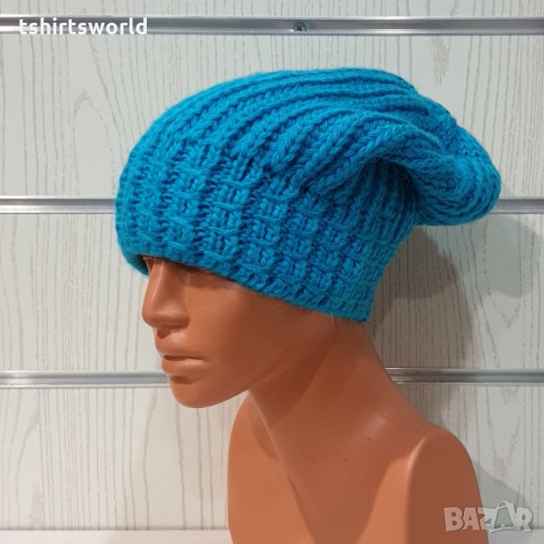 Нова зимна плетена шапка тип джудже в син цвят, снимка 1