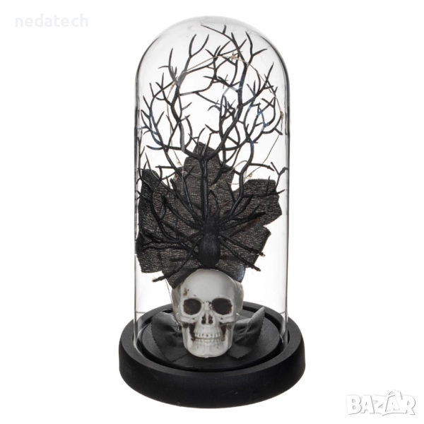Декоративен купол с череп, паяци и лилави LED светлини, Ø11x20см, снимка 1