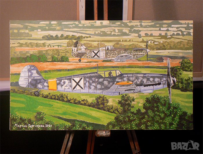 Списаревски. Маслена картина. Български самолети., снимка 1