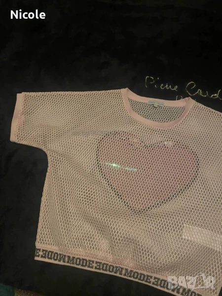 Уникална диско мрежеста блуза със сърце от паети, на марката: CASHE Размер: 170 / 92А, снимка 1