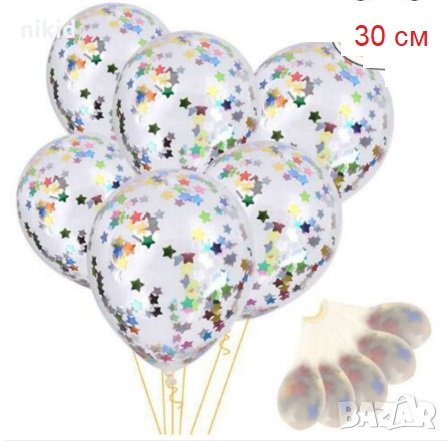 Прозрачен балон с конфети цветни звездички за парти тържество, снимка 1