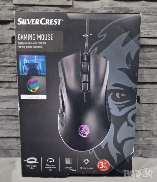 SilverCrest - Кабелна геймърска мишка с висока резолюция 7200 DPI 6 програмируеми бутона 13 цвята, снимка 1