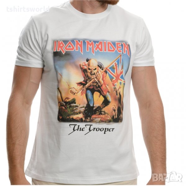 Нова мъжка тениска на музикалната група IRON MAIDEN - The trooper в бял цвят, снимка 1