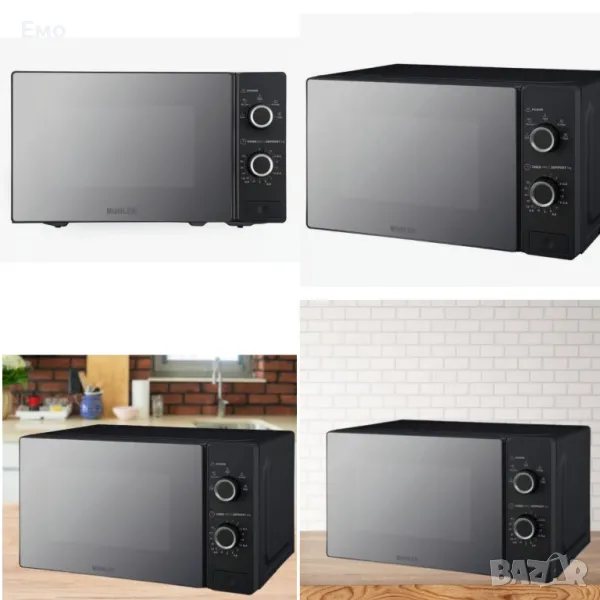 Микровълнова фурна  20L, черна, огледална, механична, снимка 1