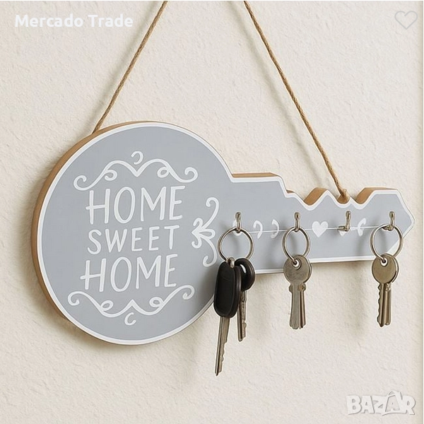 Декоративна поставка за ключове Mercado Trade, 4 кукички,Сив, снимка 1