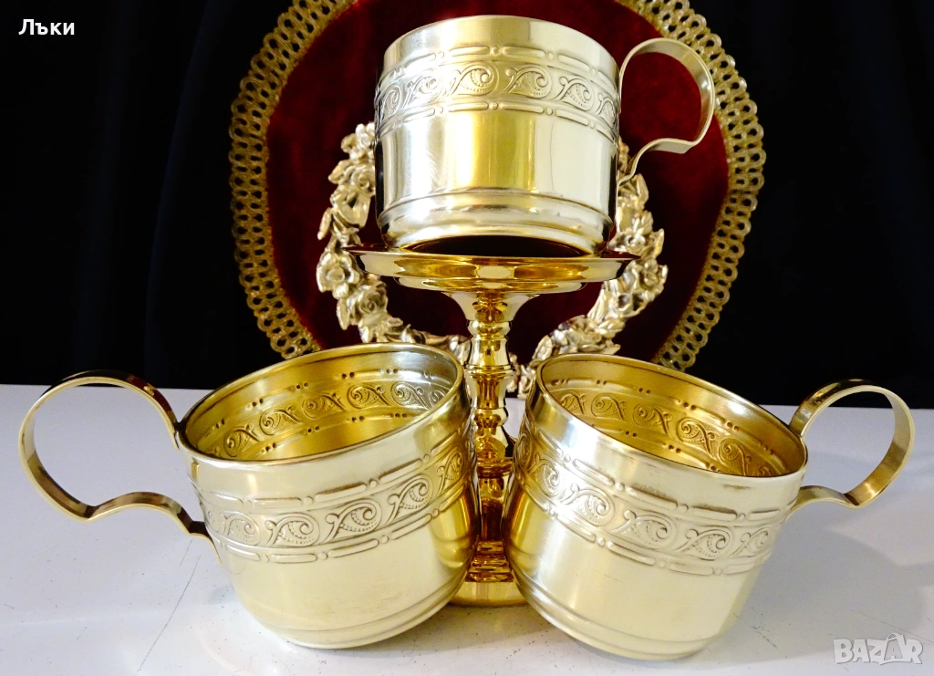 Позлатена чаша от месинг Jürst & Co.,стил Art Nouveau. , снимка 1