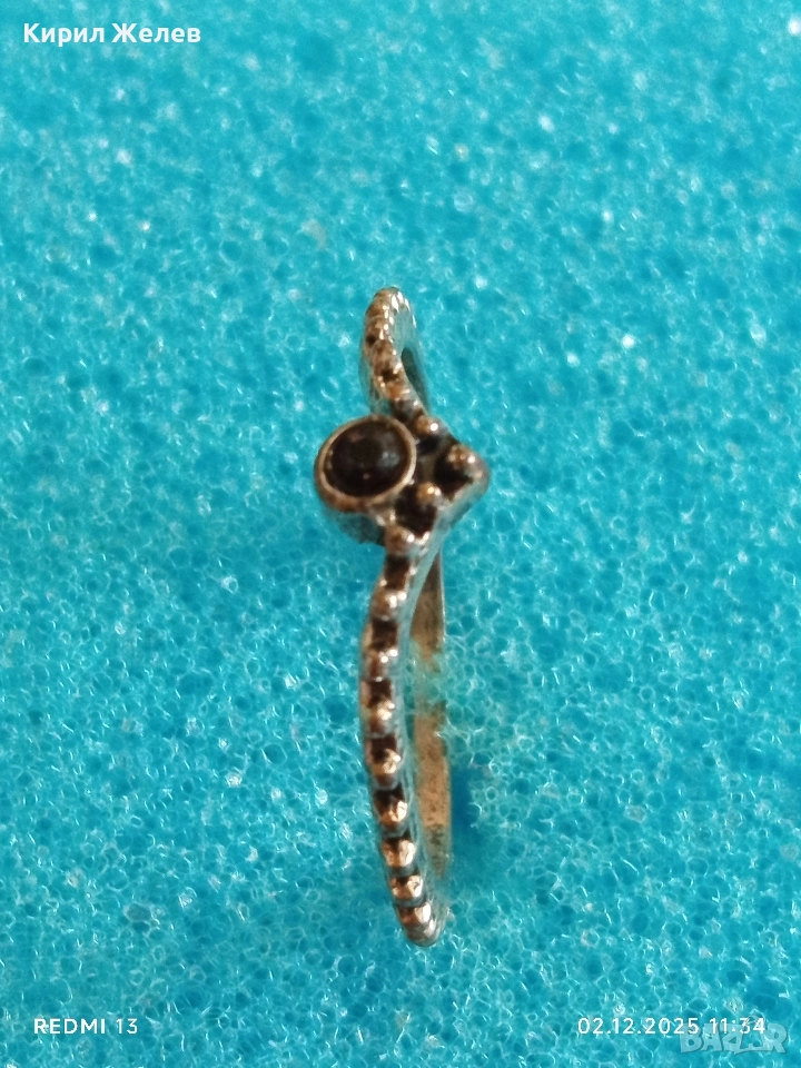 Елегантен сребърен пръстен с черен камък майсторска ръчна изработка 40476, снимка 1