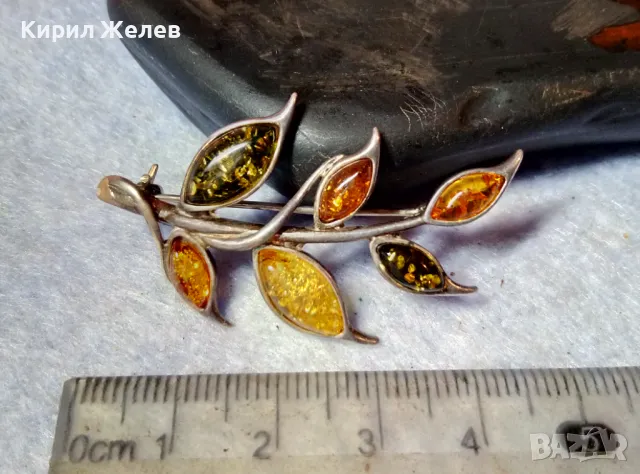 ПРЕКРАСНА ФЛОРАЛНА КЕХЛИБАРЕНА СРЕБЪРНА БРОШКА СРЕБРО 925 с 100% НАТУРАЛЕН БАЛТИЙСКИ КЕХЛИБАР 48245, снимка 2 - Други - 48480756