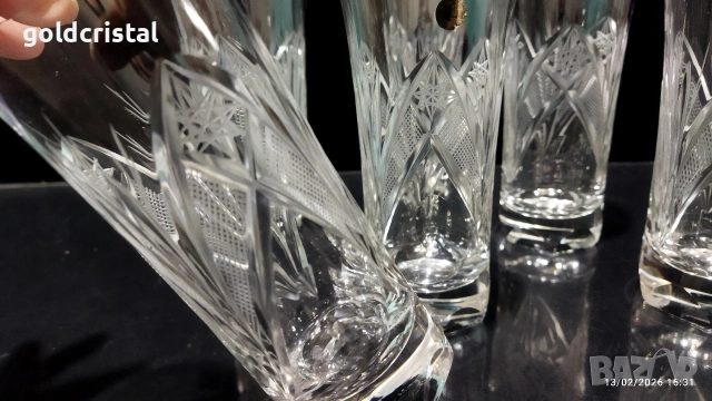 Кристални чаши Зорница , снимка 6 - Антикварни и старинни предмети - 44466067