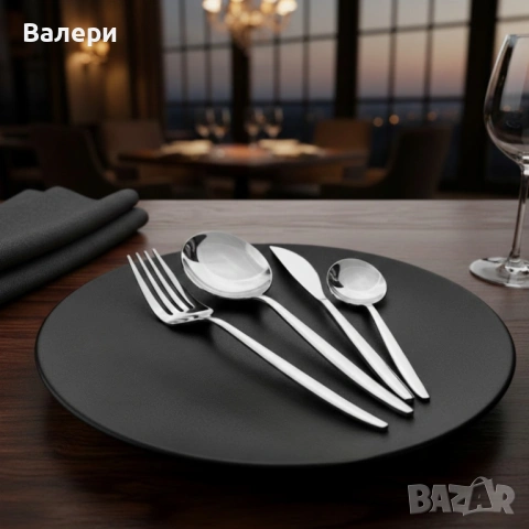 Комплект прибори за хранене в сребрист цвят от 24 части с луксозен дизайн и магнитна кутия, снимка 3 - Прибори за хранене, готвене и сервиране - 53201360