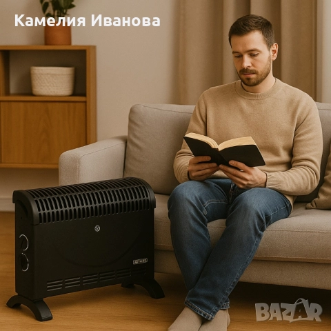 Конвекторен отоплител Rosberg – 2000W, 3 степени, с вентилатор, защита от прегряване, черен, снимка 2 - Други - 52088573