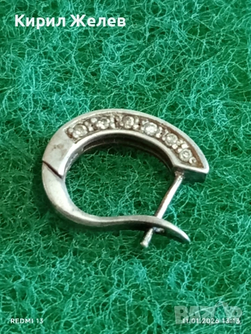 Стилна сребърна обеца с инкрустирани кристали майстоска изработка 52734, снимка 2 - Обеци - 53062131