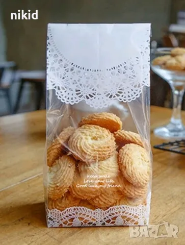 25 бр дълги високи прозрачни опъковачни дантелени торбички за сладки подарък сувенир целофанови