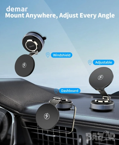 Зарядно за кола Beeasy за Magsafe, вакуумна вендуза, 360° регулируемо, 15W, снимка 3 - Безжични зарядни - 51544072