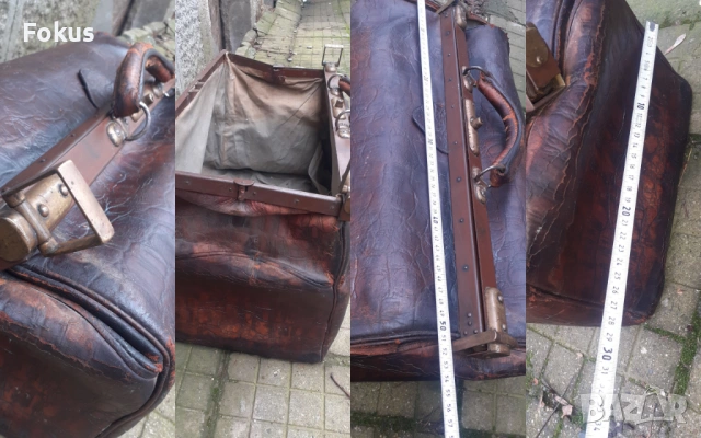 Стара лекарска чанта от дебела естествена кожа с бронзови орнаментии , снимка 6 - Антикварни и старинни предмети - 53499641