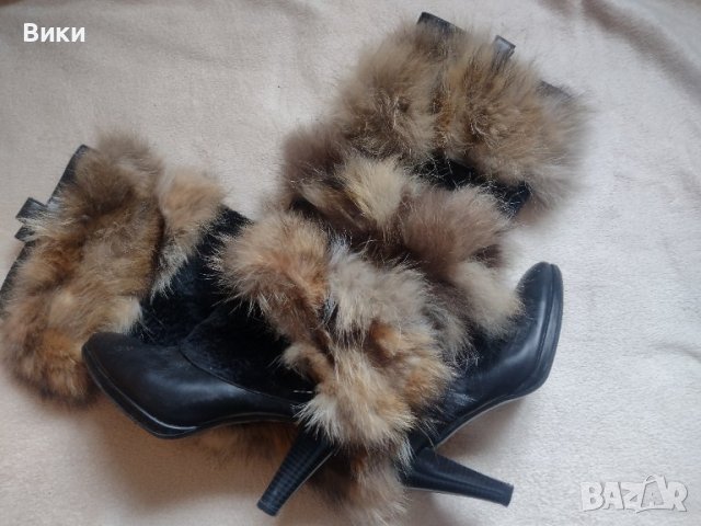 Зимни ботуши естествена кожа с естествен косъм лисица на ток , снимка 2 - Дамски ботуши - 39323181